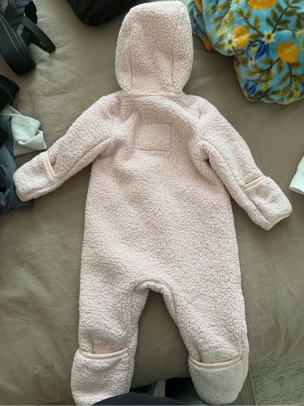 The North Face Light Pink Sherpa Hooded Infant One-Piece